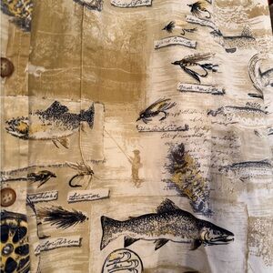Harbor Bay Beige Fishing-Themed Shirt Button Up 2XL Tall